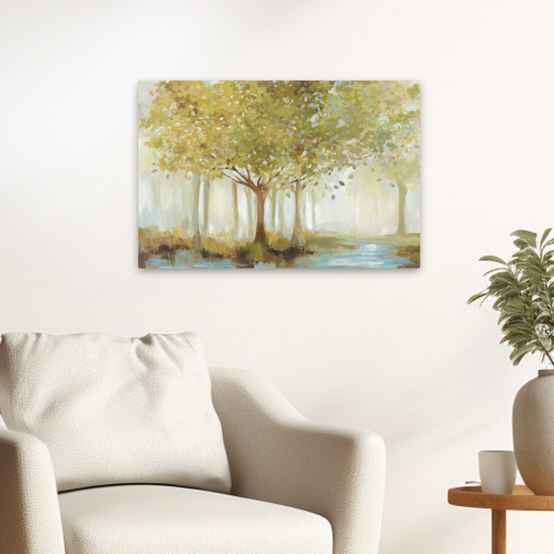 Forêt, rivière, paysage, arbre, nature, forêt, peinture, impressionnisme, art contemporain, H 24 po x l 16 po