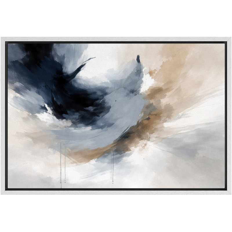 Abstrait bleu beige, œuvre de composition fluide, images de salon moderne, impression sur toile encadrée, Cadre blanc