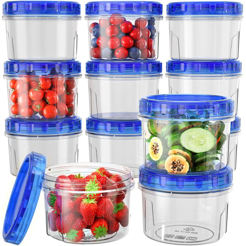 Paquet de 12 contenants de rangement pour congélateur de 16 oz avec couvercles torsadés