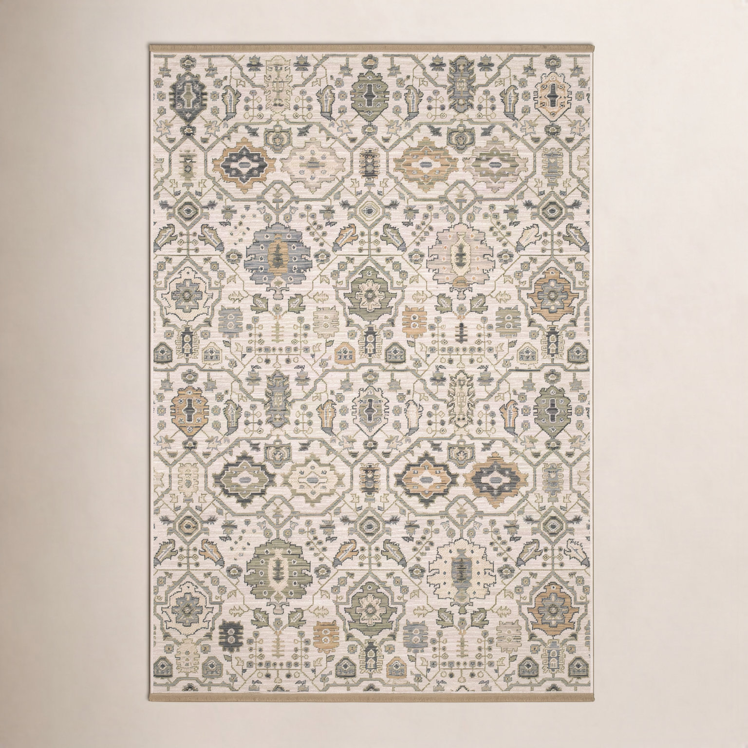 Abena Ivory Gold Oriental Wool Rug, Rectangle 3'3" x 5'