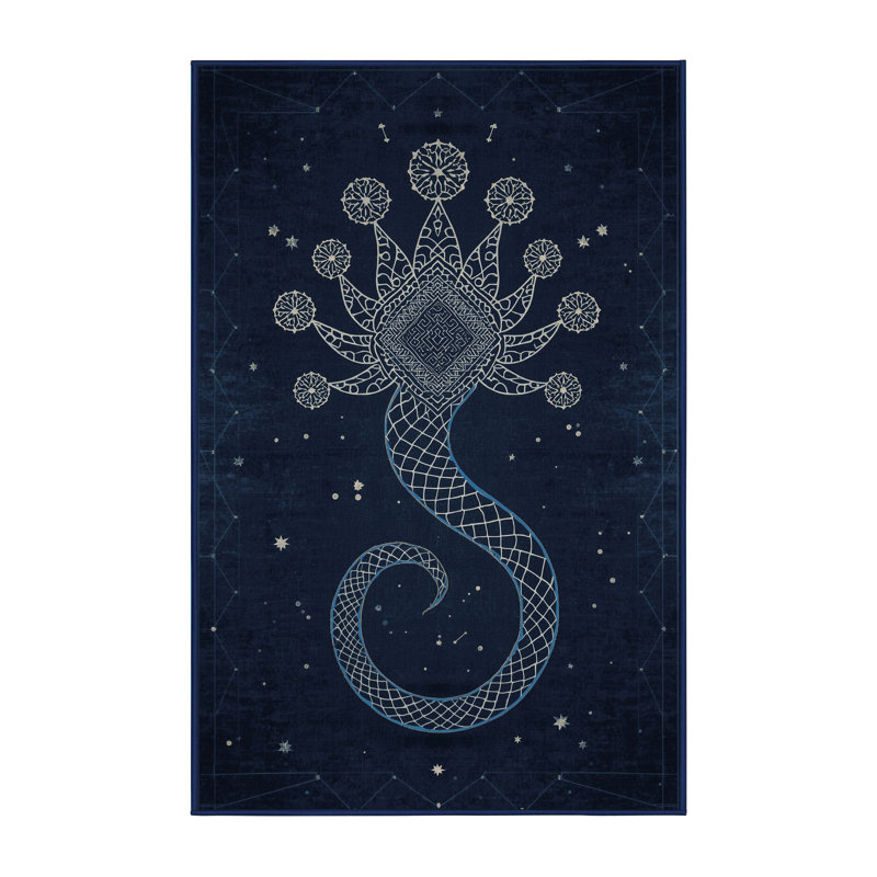 Machine Washable Orlena Global Inspired Moroccan Rug in Gray – Navy Binding, 2 x 3