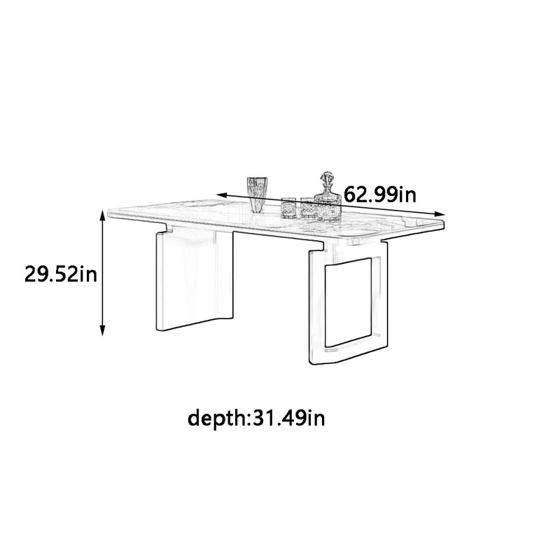 Table de salle à manger familiale haut de gamme rectangulaire, 29.52"H x 62.99"L x 31.49"W