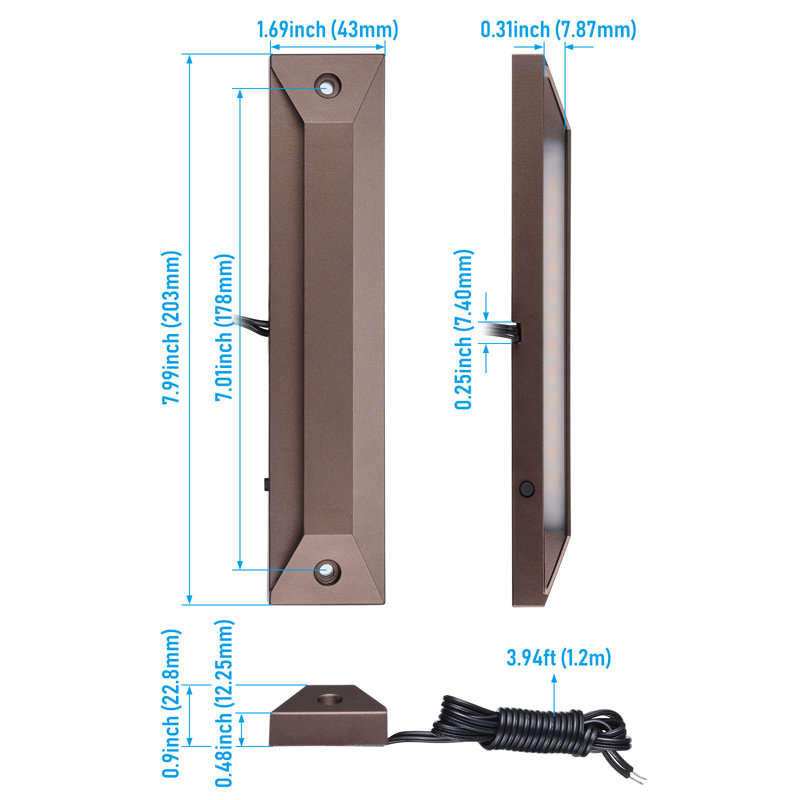 Éclairage de marches à basse tension de 5 ct 8 pouces, éclairage de terrasse 12-24V CA / CC, aluminium, bronze huilé