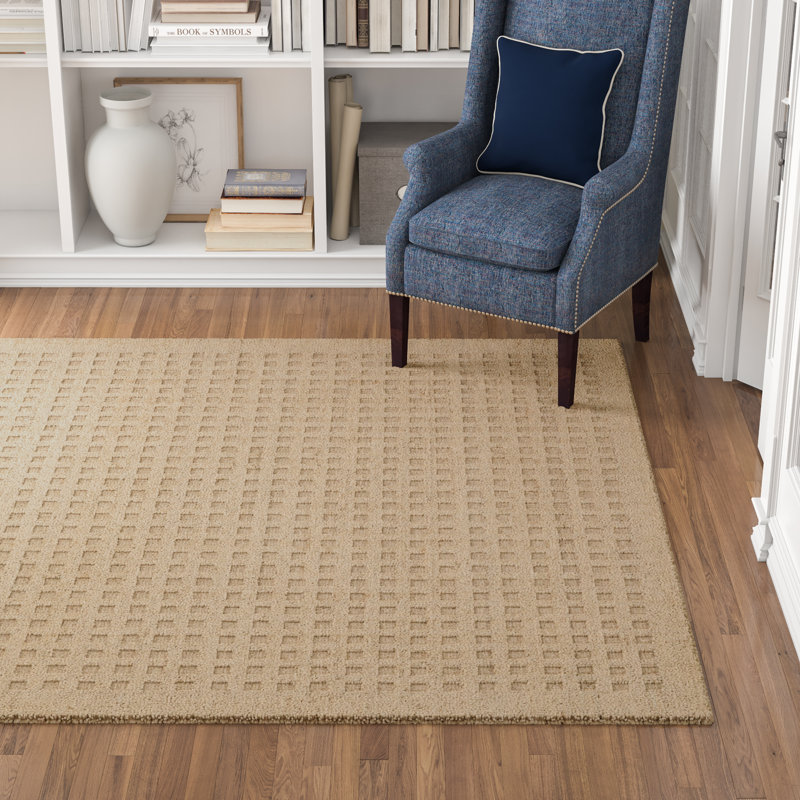 Tapis taupe en laine crocheté à la main, Rectangle 6 pi 6 po x 9 pi 6 po