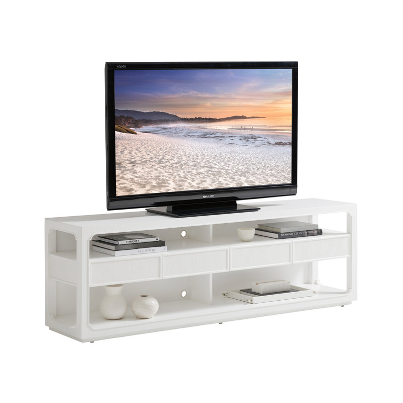 White Transitional Media Console with Cabinet and Drawers
