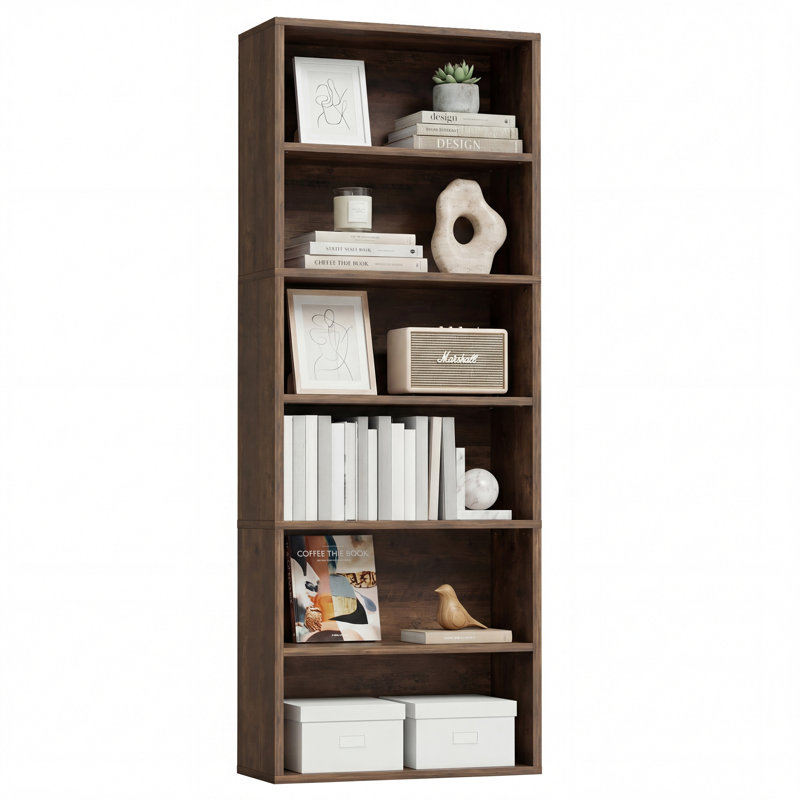 27.95 Inch Wide Standard Bookcase, Sturdy Storage Shelf For Home Space, Brown