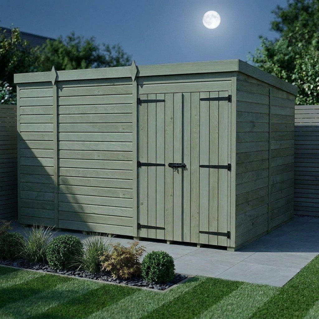 Total Sheds 9ft x 8ft Pent Garden Shed - Double Door - No Windows - Pressure Treated Timber - UK Manufactured