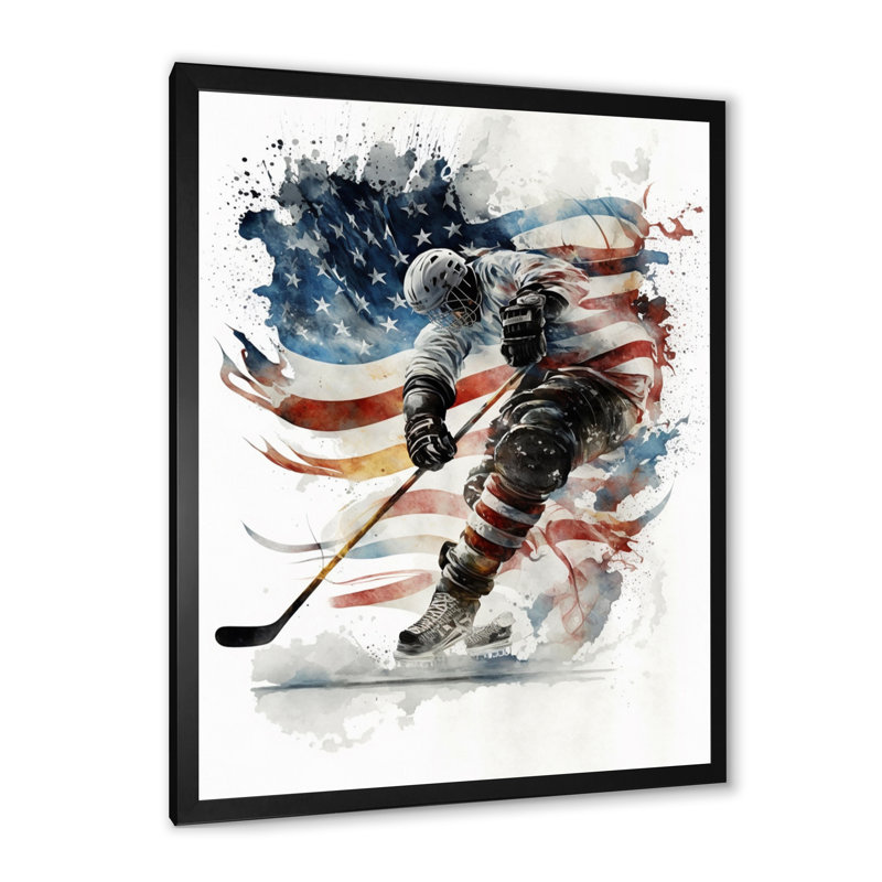Joueur de hockey sur la patinoire pendant le match I, Cadre photo noir, H 32 po x l 16 po x P 1 po