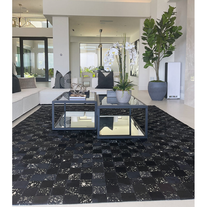 Tapis géométrique argenté / noir touffeté à la main Geometric