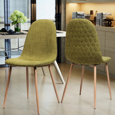 Paire de chaises de salle à manger en tissu 2, pieds rembourrés en fer avec finition en bois, noyer, fait à la main, l 17,51 po x P 21,1 po x H 34,51 po