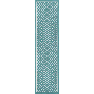 Tapis sarcelle géométrique intérieur / extérieur