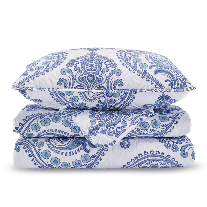 Twill Damask Quilt Set, King Quilt + 2 Shams