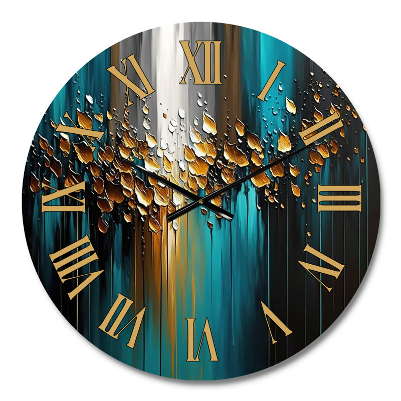 Horloge murale abstraite à motif géométrique vert et doré, Médium