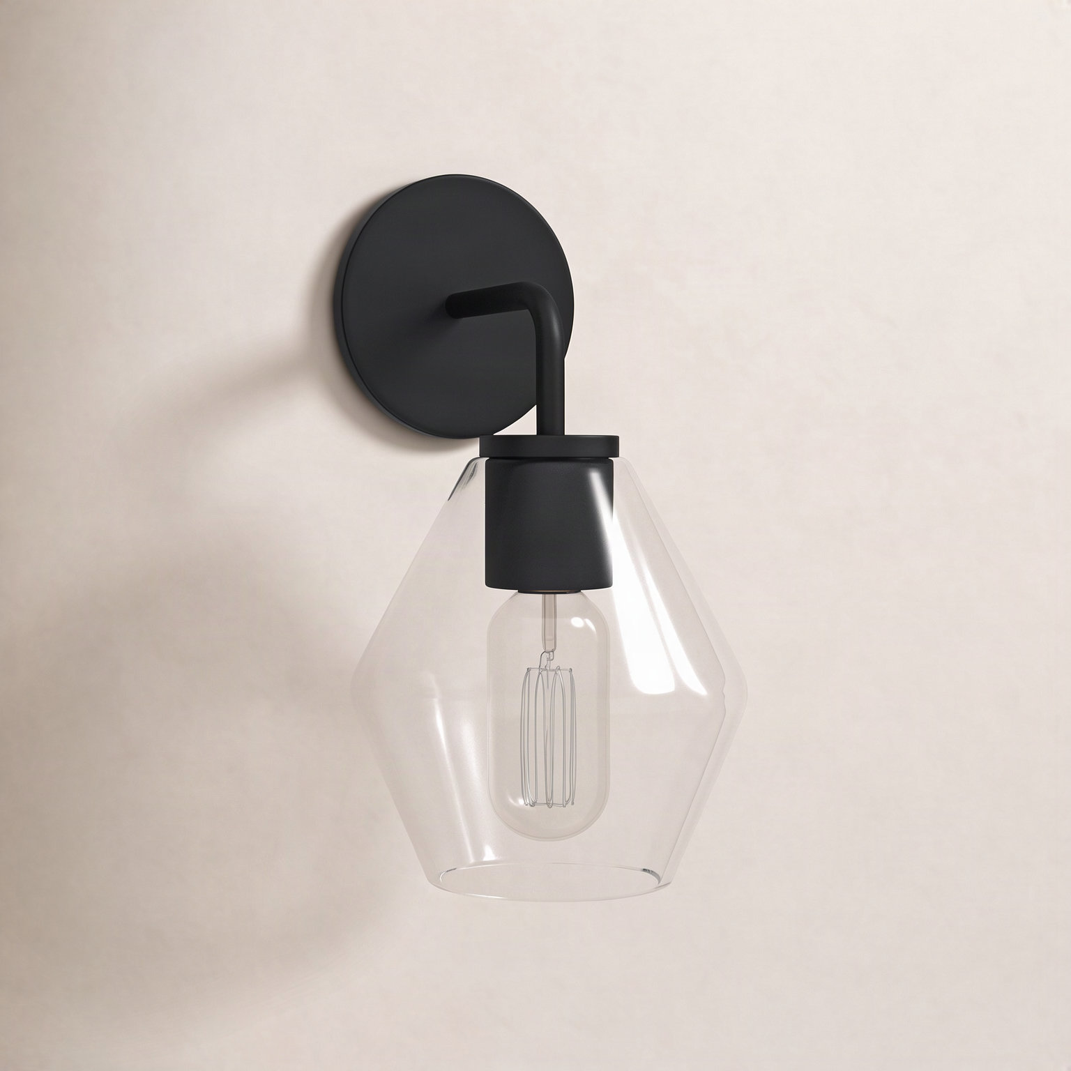 Rooks Single Light Dimmable Armed Sconce, Midnight Black, Clear