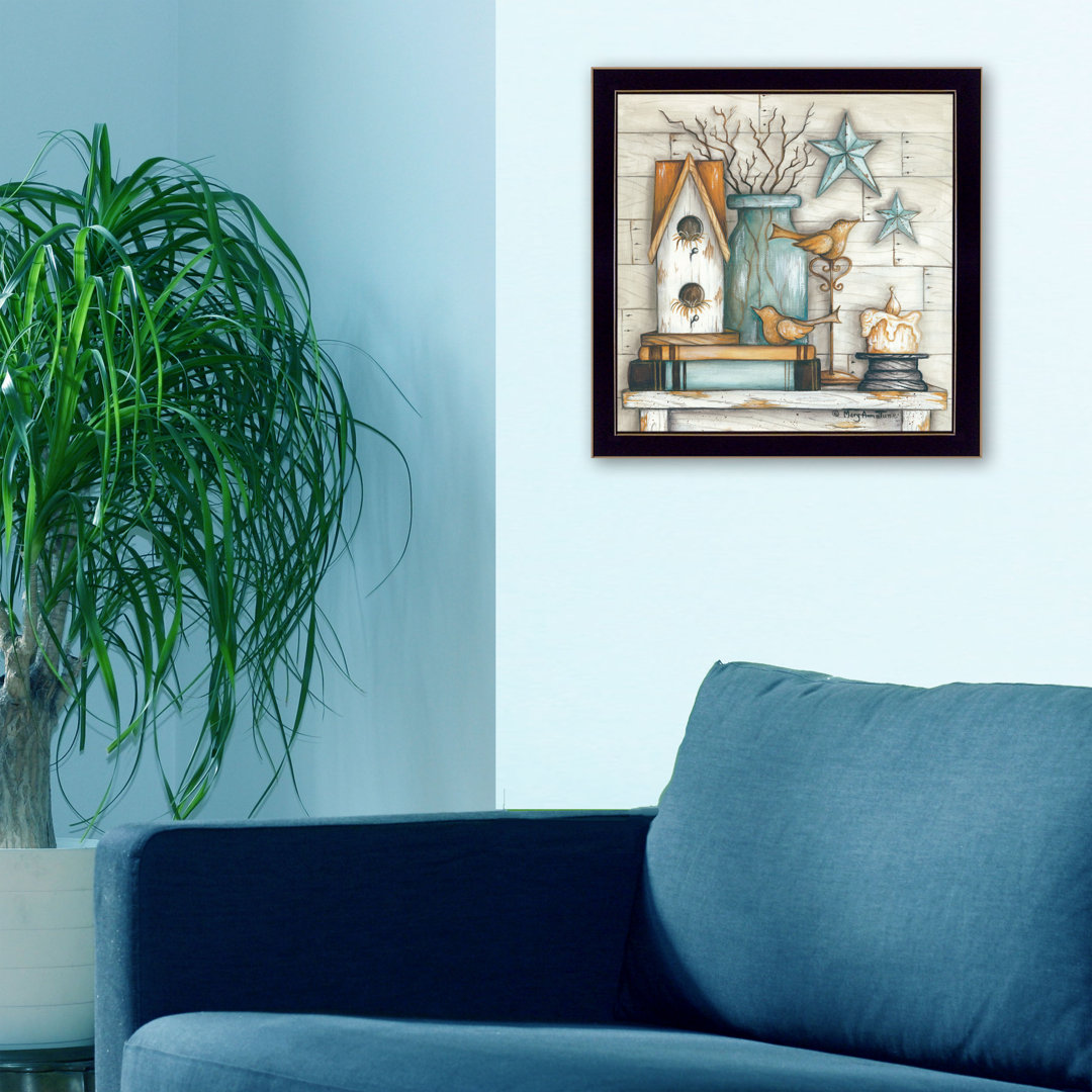 Birdhouse on Books Framed Wall Art for Living Room, Home Wall Décor Framed Print by Mary June Red Barrel Studio® Frame 