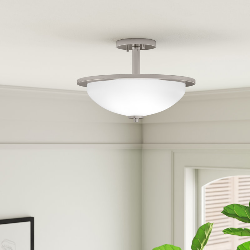 Sarsfield Glass Semi Flush Mount, Polished Nickel
