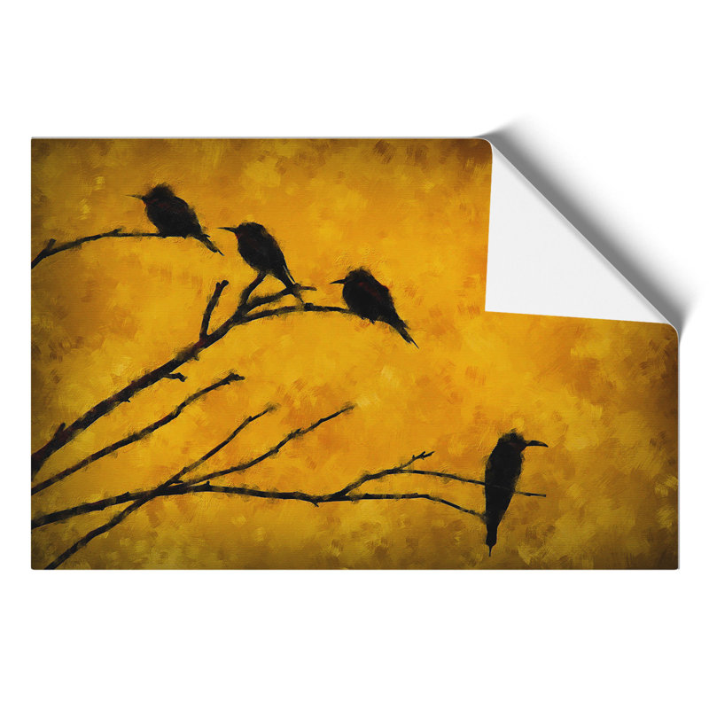 Birds on a Tree Branch Painting - Frameless Print, 21cm H x 30cm W x 0.1cm D
