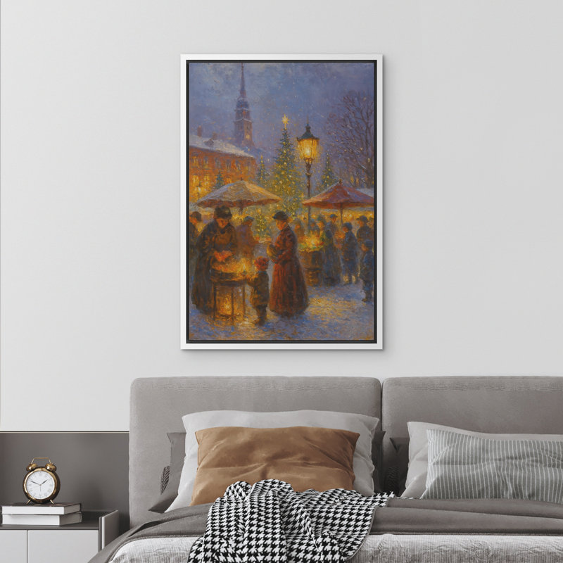 Hiver, art mural, impression sur toile encadrée, décoration de Noël, H 36 po x l 24 po, Blanc