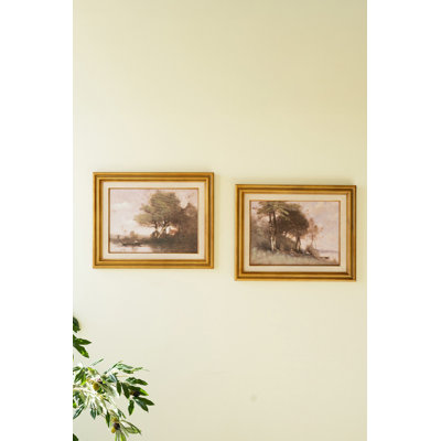  Framed Landscape Wall Art 16" Tall Prints Set of 2