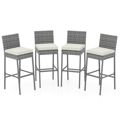 Patio Wicker Barstools Bar Height Chairs W/ Cushions Backyard Off White by Ebern Designs