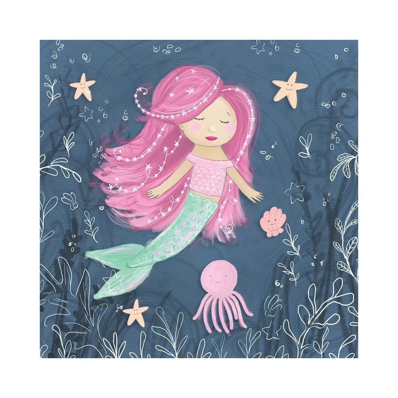 Mermaid And Octopus Navy I by Hartworks - Wrapped Canvas Gallery-Wrapped Canvas Giclée, 30.48cm H x 30.48cm W