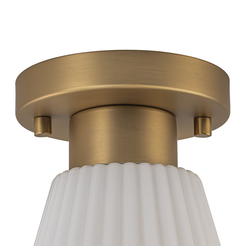 1-Light Pleated White Glass Cone Flush Mount