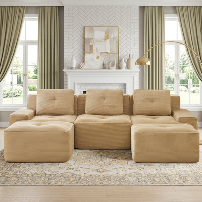 Geier 117.50" U Shaped Couch, Modular Sectional Sofa, 3-Seater Comfy Cloud Couch with Two Movable Ottoman