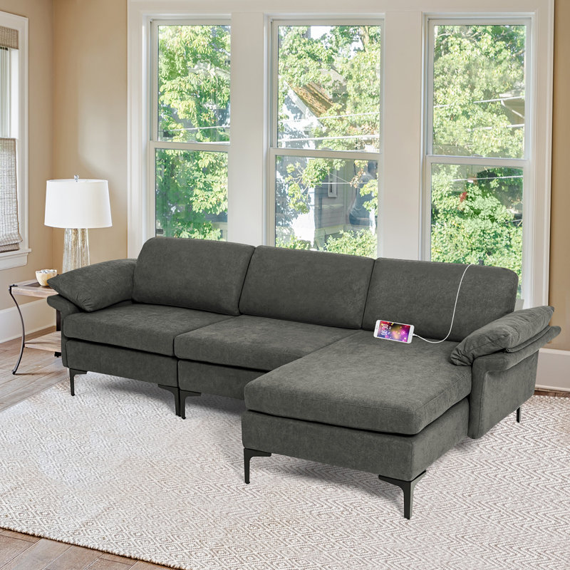 Canapé modulaire réversible de 100,5 po de largeur et méridienne, Lin gris