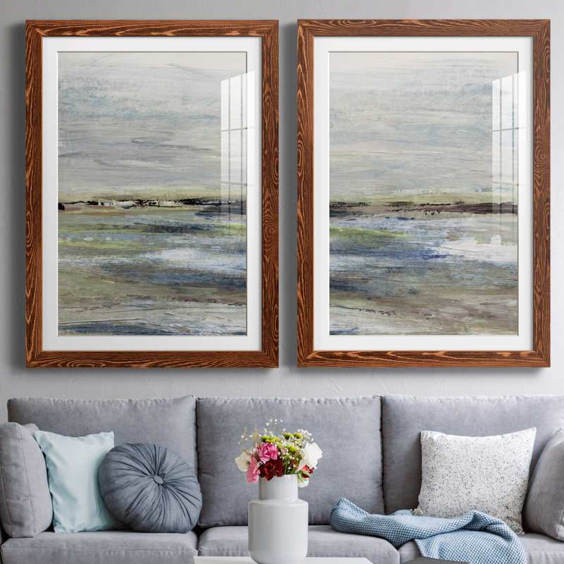 Wetlands I - ensemble de 2 peintures, H 31,5 po x l 47 po x P 1,5 po, Papier avec cadre érable