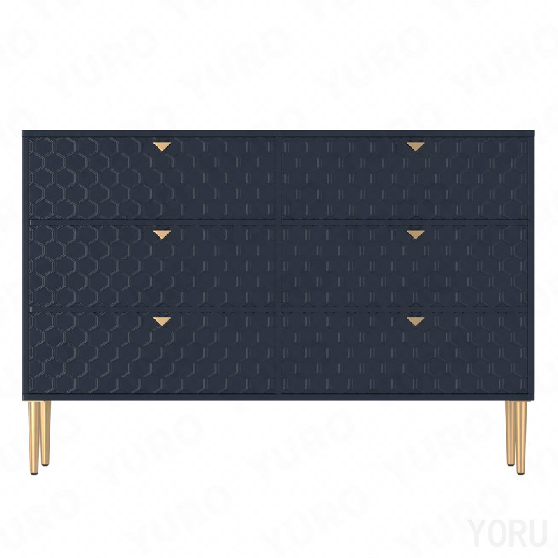 Commode 6 tiroirs, motif nid d'abeille, placage de bois pour la chambre à coucher - Standard