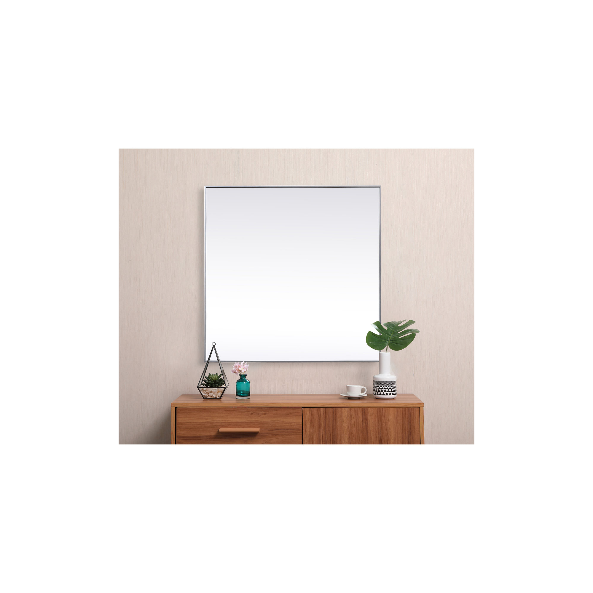 Valparaiso Metal Square Wall Mirror, Silver, 48"  x 48" 