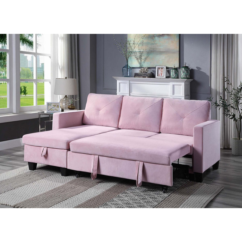 Reversible Sleeper Sofa & Chaise, Pink Velvet