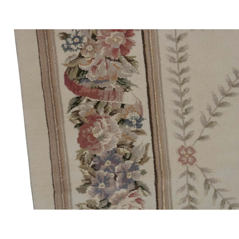 Tapis ivoire / brun / rose noué à la main de haute qualité