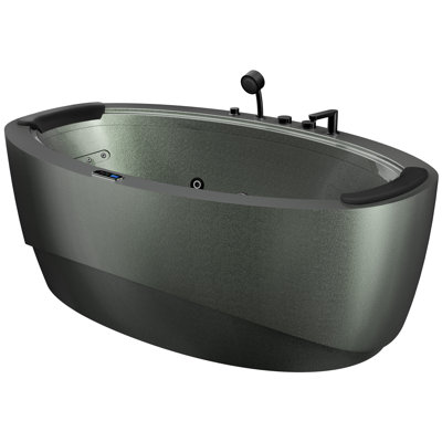 74.8 In. X 44.9 In. Oval Center Drain Combination Whirlpool Water/air Bathtub - Tub Filler - Waterfall - Lights In Green