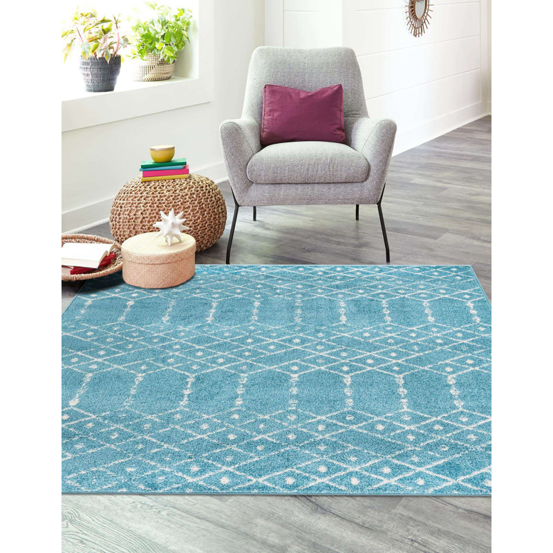 Sierra Geometric Area Rug, Square 4', Teal Blue