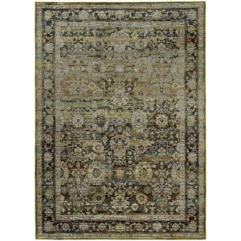 Tapis oriental vert / brun Tuma, Rectangle 1 pi 10 po x 3 pi 2 po