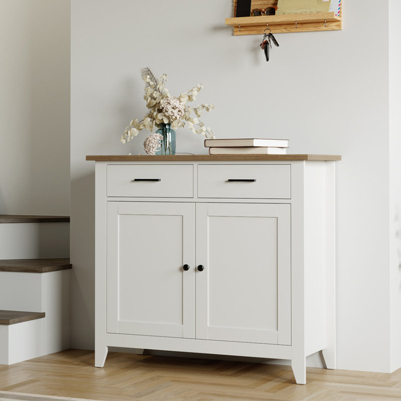 Ailynn Wood Accent Cabinets With 2 Drawers & 2 Doors, White