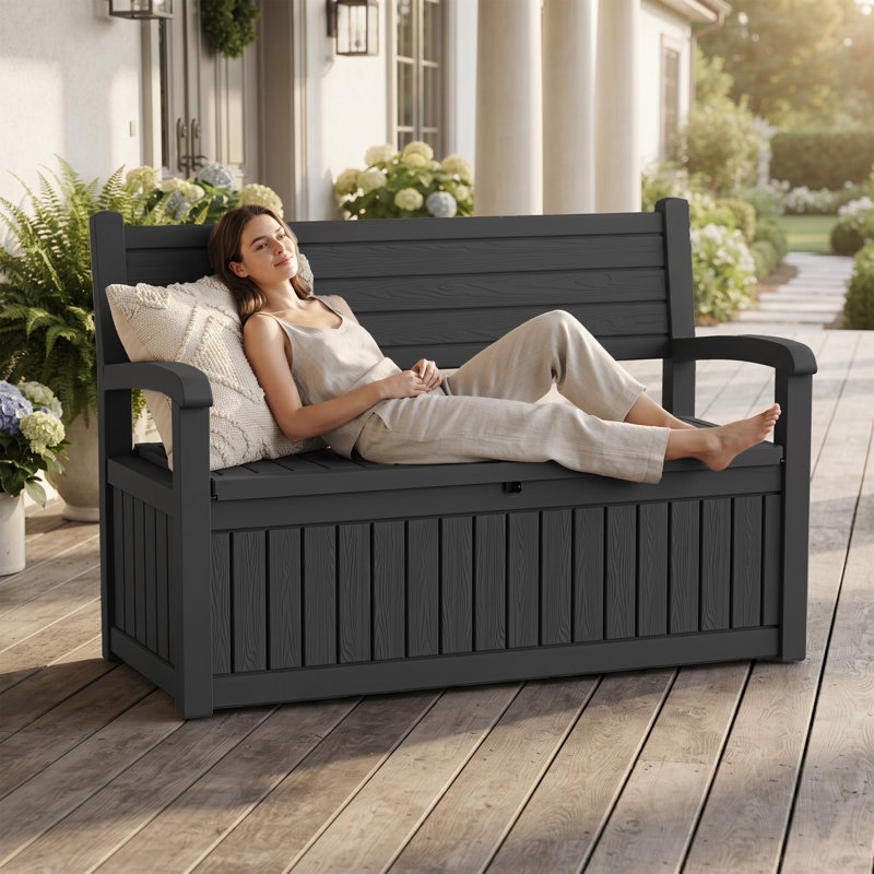 Outdoor Storage Benches Deck Box Waterproof Lockable, Black