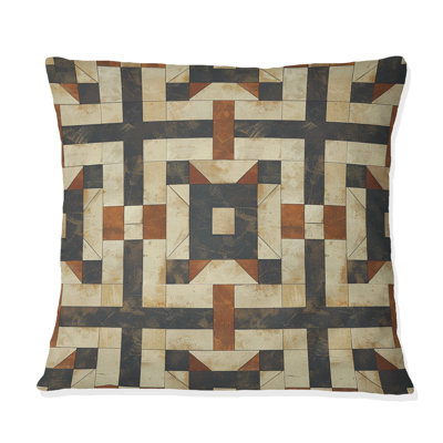 Brown Beige Midcentury Tile Maze I - Midcentury Throw Pillow