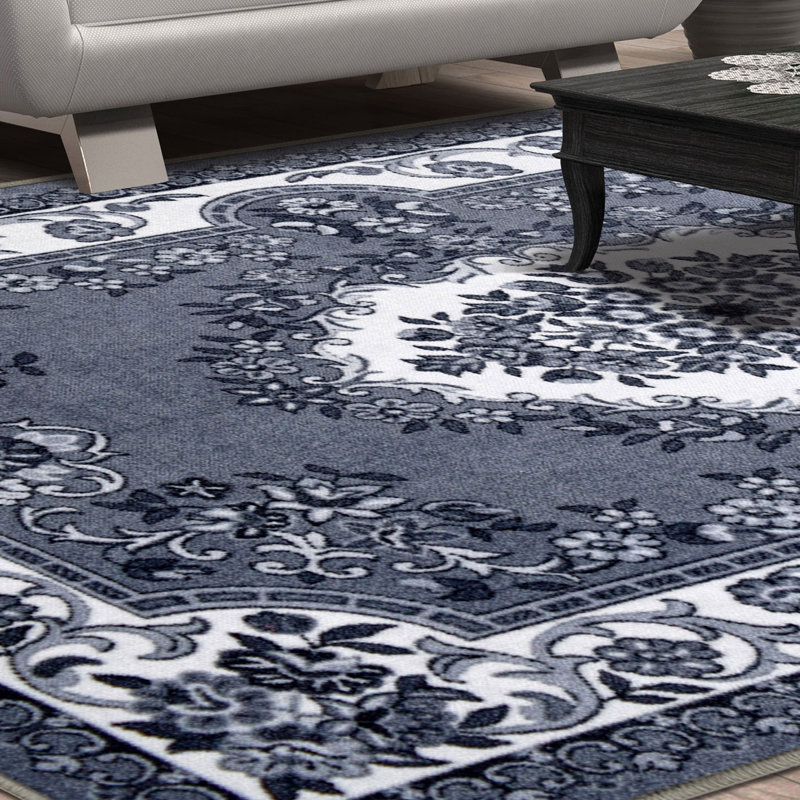 Meredith Classic Floral Scroll Border NonSlip Indoor Runner or Area Rug, Rectangle 5' x 8'