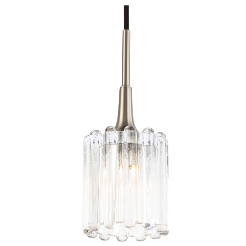 Luminaire suspendu tambour simple à 1 lumière Romona, Nickel inoxydable, Halogène