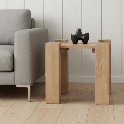 22" Natural Distressed Solid Wood Square End Table