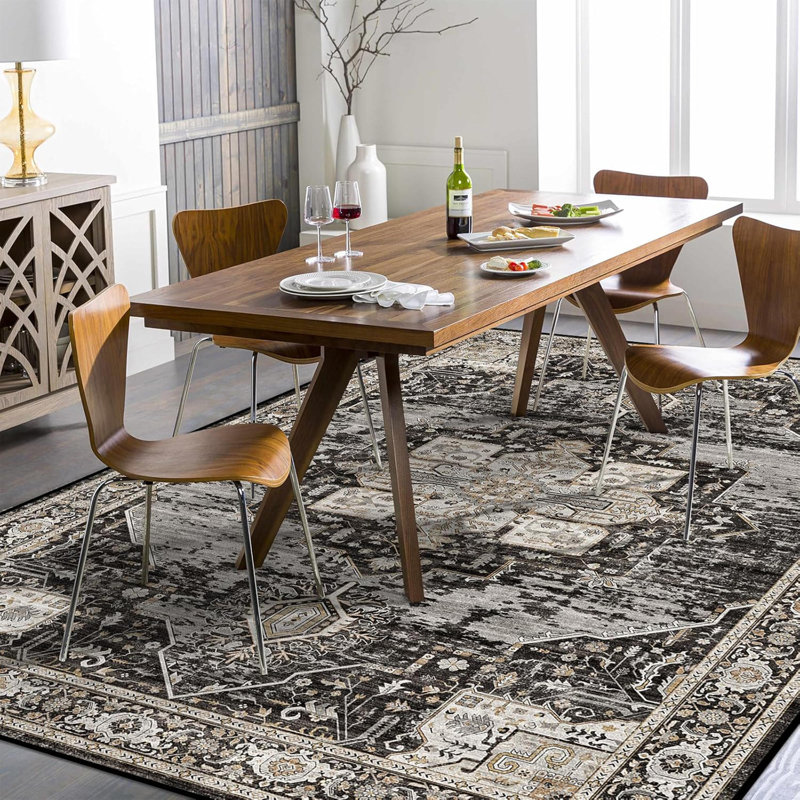 Washable 5X7 Area Rug, Stain Resistant Non-Slip Vintage Carpet, Large Floor Decor Mat With Anti-Slip Backing For Living Room Bedroom Home Decor (5X7)