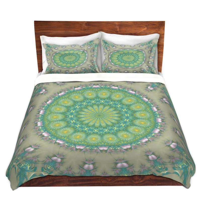 Ensemble de housse de couette Pam Amos Opal Slice, 1 housse de couette grand + 2 taies standards, Vert / Gris