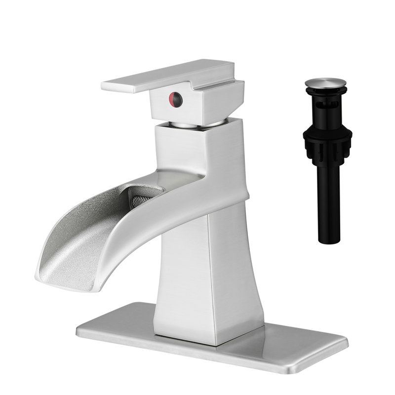 Bathroom Faucet - Black Waterfall With Supply Lines, Pop Up Drain, Deck Mounted, One Handle, Matte Finish, Side , Ceramic Filler Tap