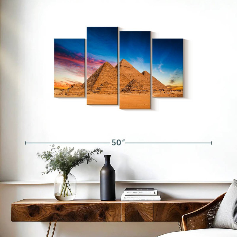 Pyramides d'Adella de Gizeh au coucher du soleil, H 22 po x l 36 po