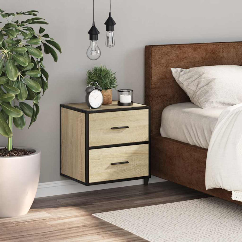 40cm W Metal Bedside Table, Sonoma Oak