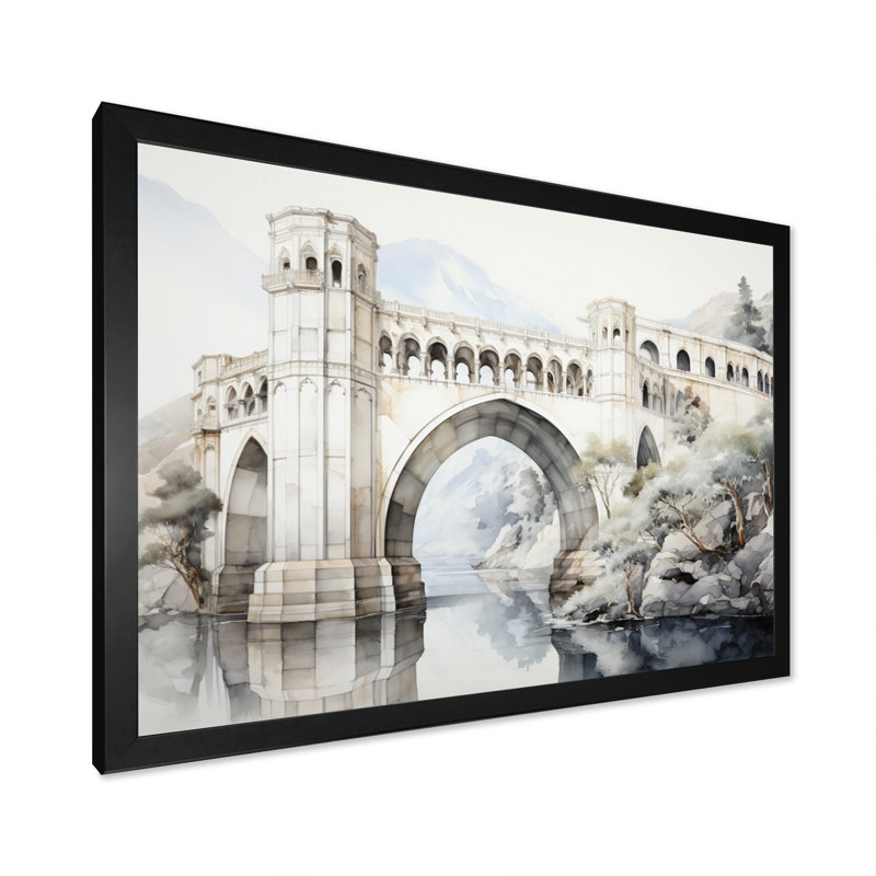«Lynli Grey Bridge Minimalist Archway I», reproduction sur toile, H 12 po x l 20 po x P 1 po, Cadre simple noir