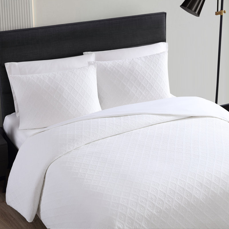 White Standard Cotton Reversible 3 Piece Duvet Cover Set, Queen