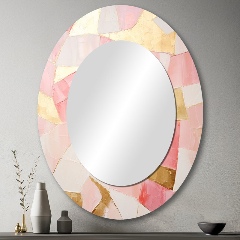 Rose et or Tessellations I - miroir mural ovale moderne doré, 43 po x 33 po